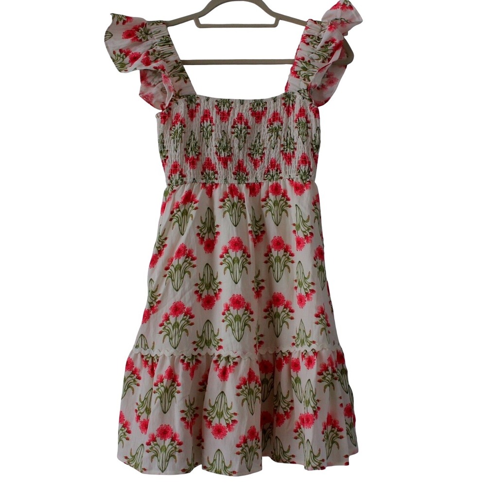 By the River Pink Floral Smocked Tiered Mini Dress White Ruffle Ric Rac CR2270 S